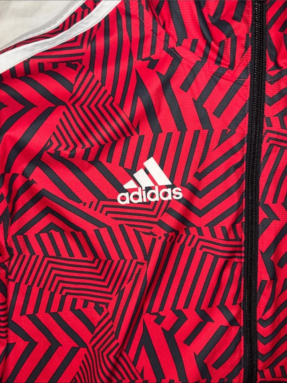 adidas Red & Black Graphic Full-Zip Hooded Windbreaker Jacket - Small